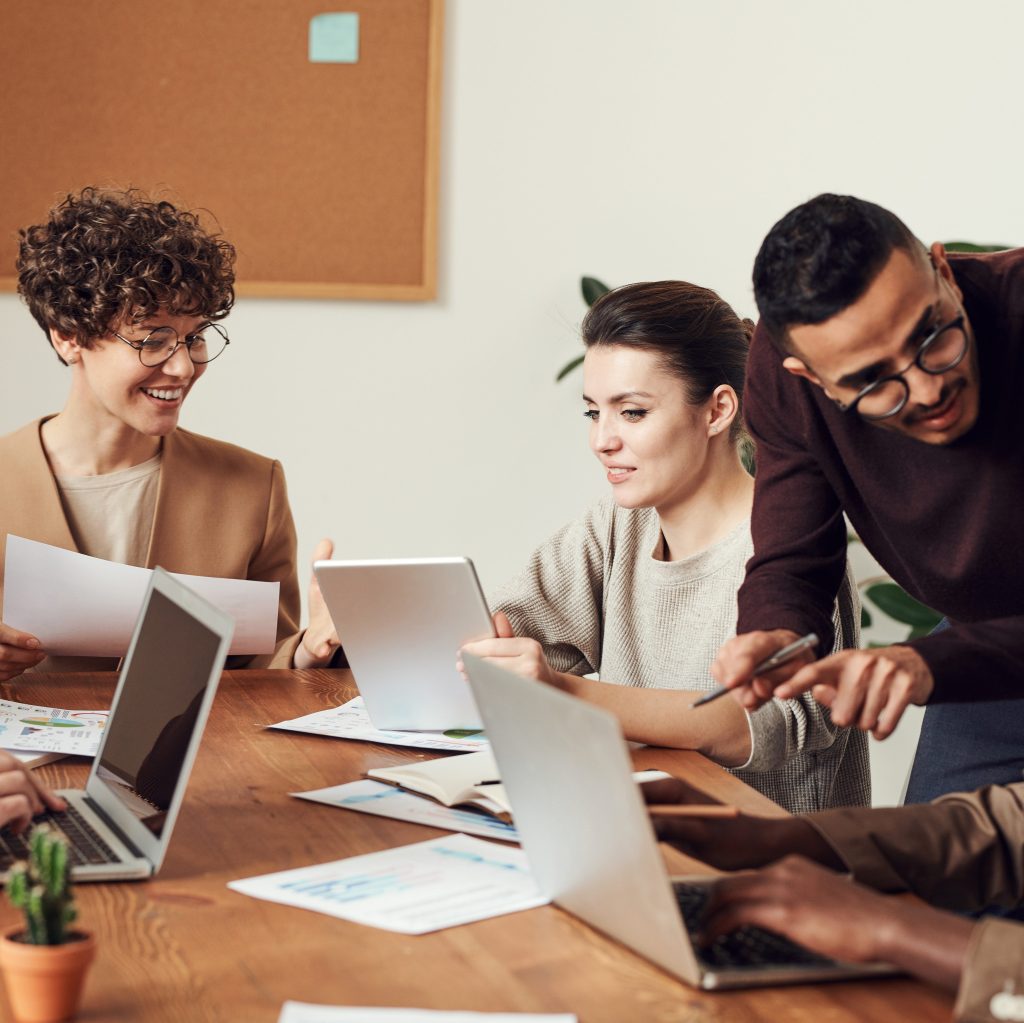 People collaborating in a business setting.